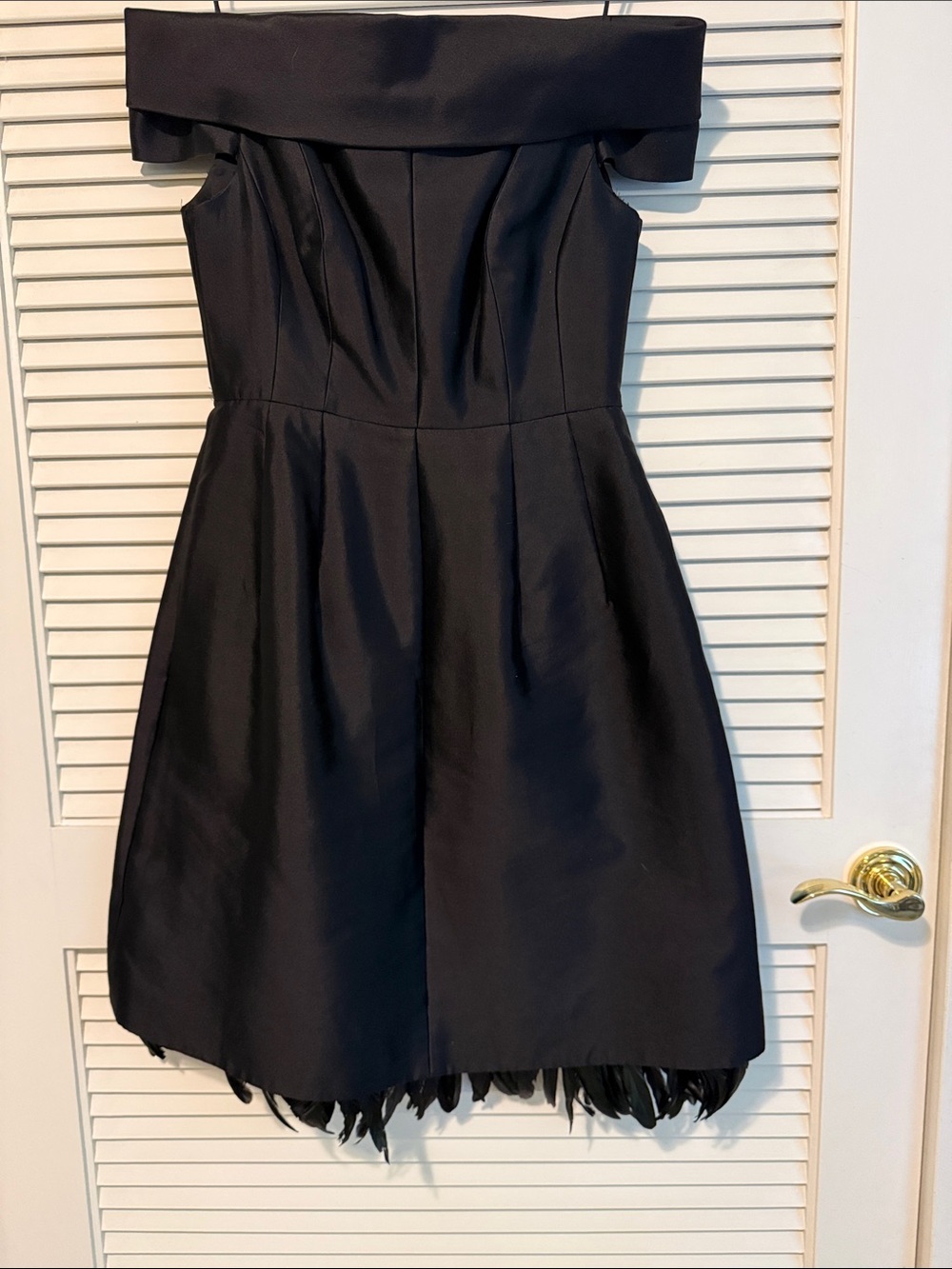 Kay Unger Black Strapless Cocktail Dress with Feather Trim
